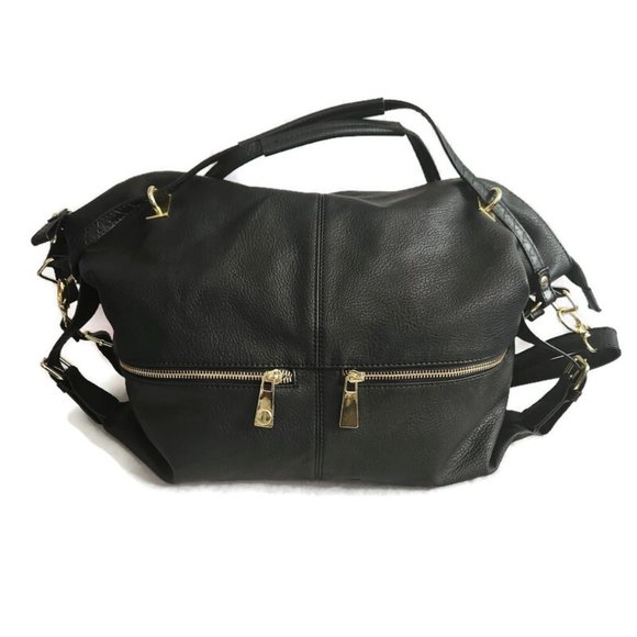 Steve Madden Women's Black Vegan Leather Large Double Handle Crossbody Satchel - Picture 2 of 13